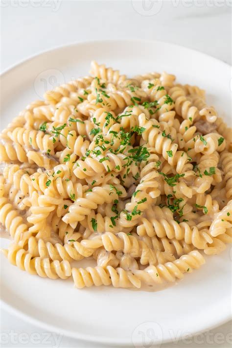 Spirali Or Spiral Pasta Mushroom Cream Sauce With Parsley Italian