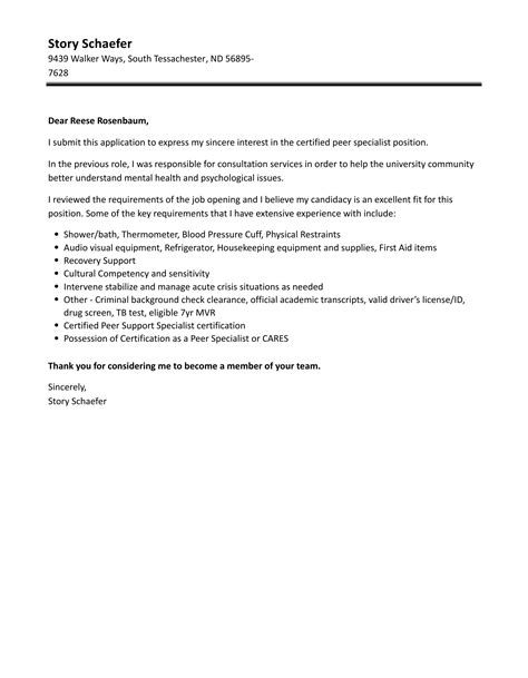 Certified Peer Specialist Cover Letter Velvet Jobs