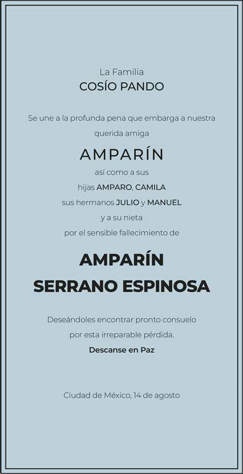 Se Ora Amparin Serrano Espinosa Obituario Esquela