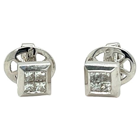 White Gold Princess Cut Diamond 806ctw Stud Earrings For Sale At 1stdibs