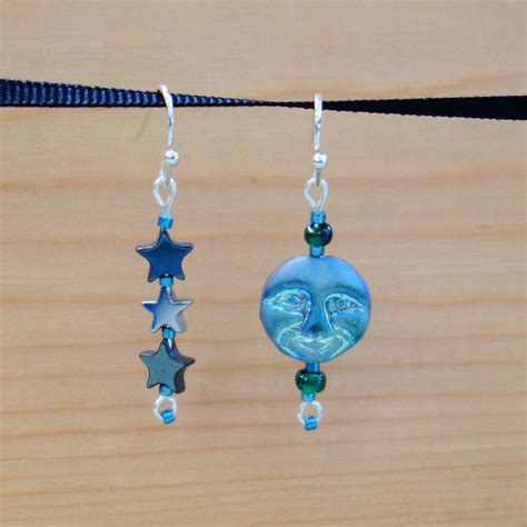 Moon And Stars Dangle Earrings Etsy