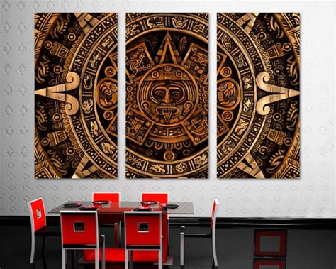 Aztec Calendar Wall Art Canvas Print Aztec Wall Art Decor In Etsy