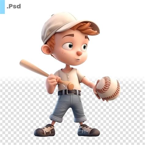 Renderização 3d de um jogador de beisebol de menino um modelo psd