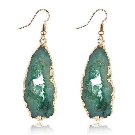 Druzy Agate Green Hollow Stone With Electroplated Gold Fashion Dangle