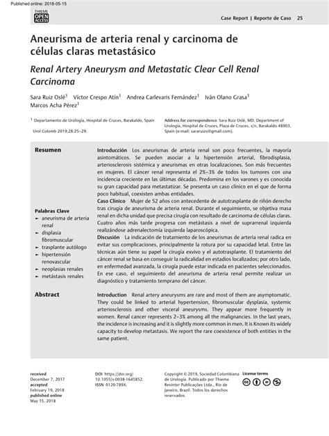 PDF Aneurisma de arteria renal y carcinoma de células claras metastásico