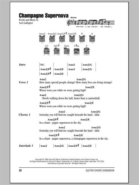 Champagne Supernova By Oasis Sheet Music For Guitar Chords Lyrics At