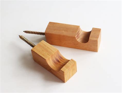 Square Wall Hook Set Of 2 Oak Wood Towel Hooks Wooden Plant Etsy