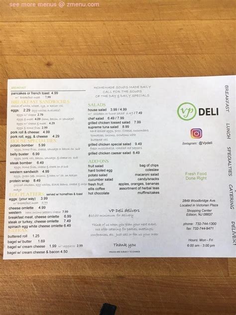 Online Menu Of V P Deli Restaurant Edison New Jersey 08837 Zmenu