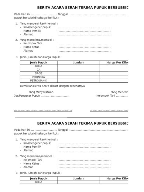 Pdf Berita Acara Serah Terima Pupuk Dokumen Tips