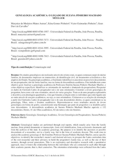 Pdf Genealogia Acad Mica O Legado De Suzana Pinheiro Eprints Rclis