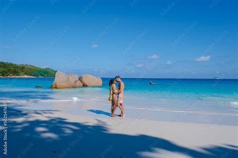 Praslin Seychelles Tropical Island With Withe Beaches And Palm Trees