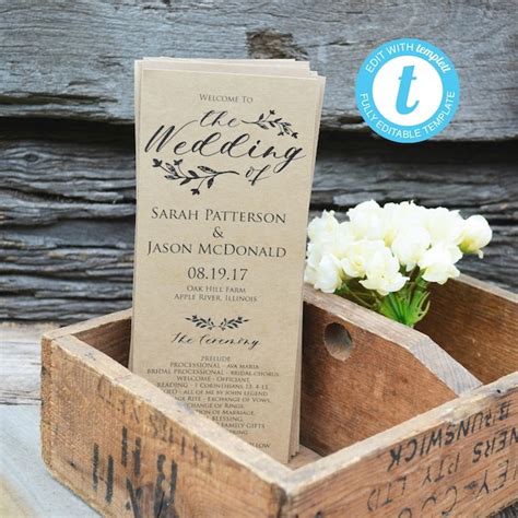 Rustic Wedding Program Template - Etsy