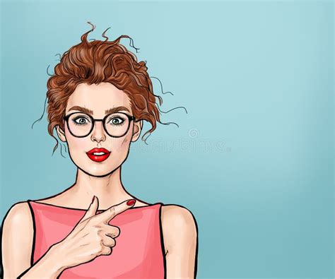 Pop Art Surprised Woman Pointing Finger Stock Illustrations 146 Pop