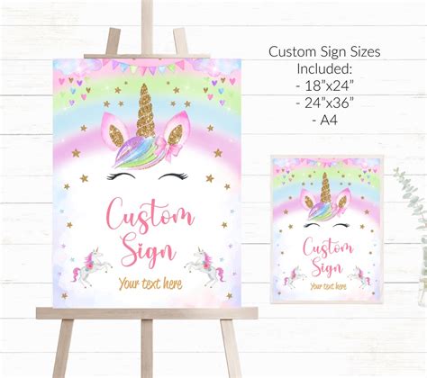Unicorn Party Signs Rainbow Unicorn Birthday Signs Editable Unicorn