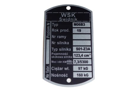 TABLICZKA ZNAMIONOWA WSK 125 M06 B3 S01 Z3A org 1251 za 25 95 zł z