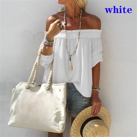 Fashion Pleated One Line Neck Off The Shoulder Tops Ladies Summer Daily