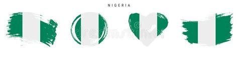 Nigeria Hand Drawn Grunge Style Flag Icon Set Free Brush Stroke Flat