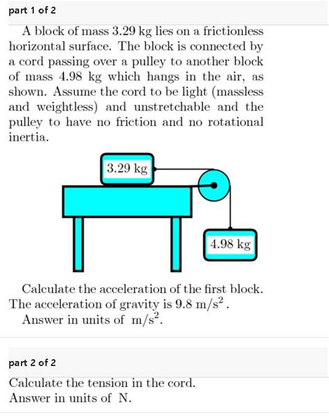 Solved Part 1 Of 2 A Block Of Mass 3 29 Kg Lies On A