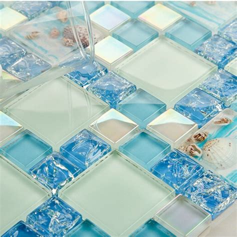 Glass Mosaic Tile Backsplash Crackle Crystal Resin Conch Tiles Grey