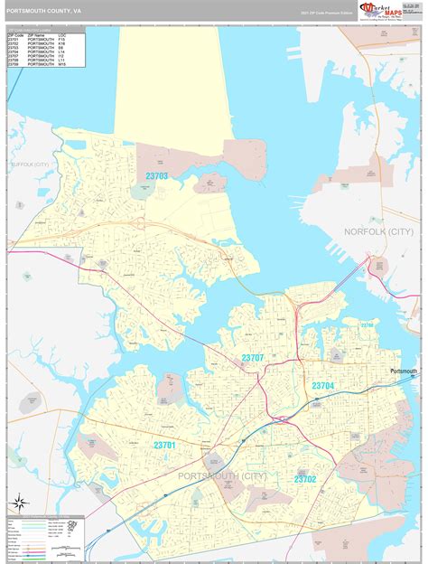 Portsmouth County, VA Wall Map Premium Style by MarketMAPS - MapSales.com