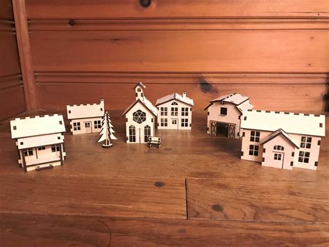 Christmas Village Set Of 6 Buildings Laser Cut Wood Ho Etsy