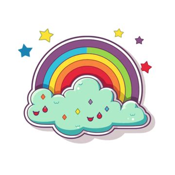 Cute Cartoon Style Sticker With Rainbow Clipart Vector Sticker Design