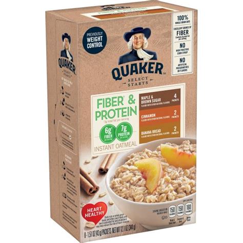 Quaker Instant Oatmeal Fiber And Protein Maple And Brown Sugar Cinnamon Banana 8 Pack Publix