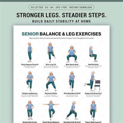 balance leg exercises  seniors printable standing stability workout