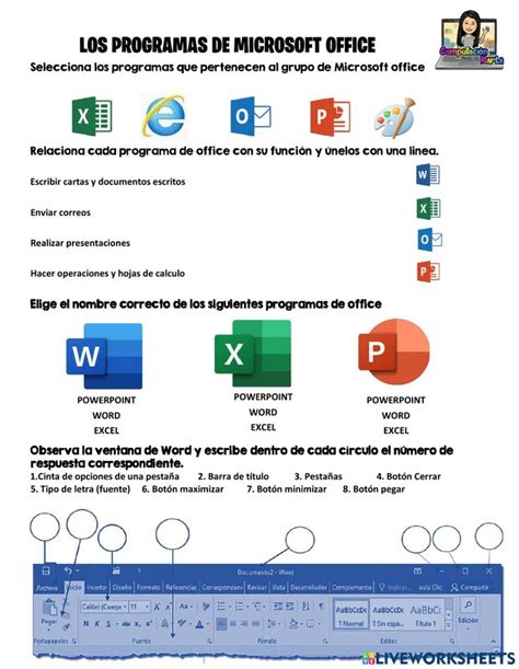 Los Programas De Microsoft Office Worksheet Powerpoint Word Computer