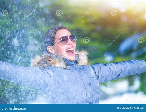 Playful Woman On Winter Park Stock Photo Image Of Joyful Girl 36606632