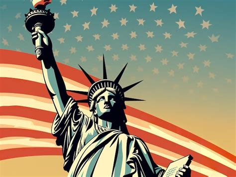 Estátua Da Liberdade Com A Bandeira Americana Clipart Foto Premium