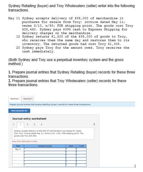 Solved Sydney Retailing Buyer And Troy Wholesalers Chegg