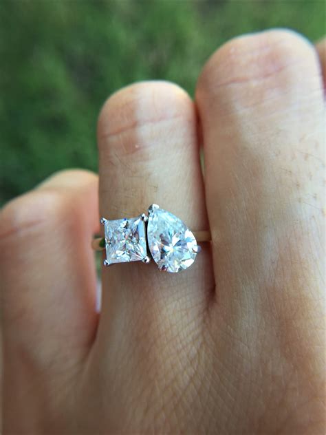 Double Stone Engagement Ring Pear Cut And Princess Cut Etsy Ireland