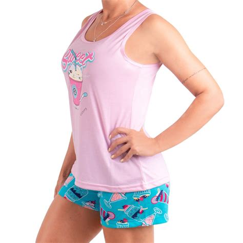 Pijama feminino short doll e regata para o verão Victory Rosa