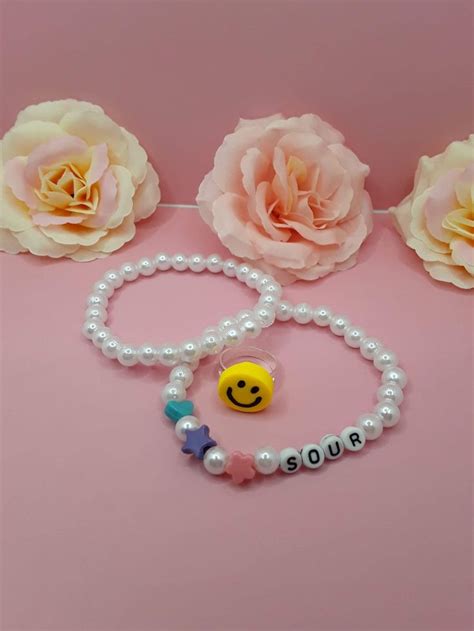 Olivia Rodrigo Sour Inspired Bracelet And Ring Set Purple Bead