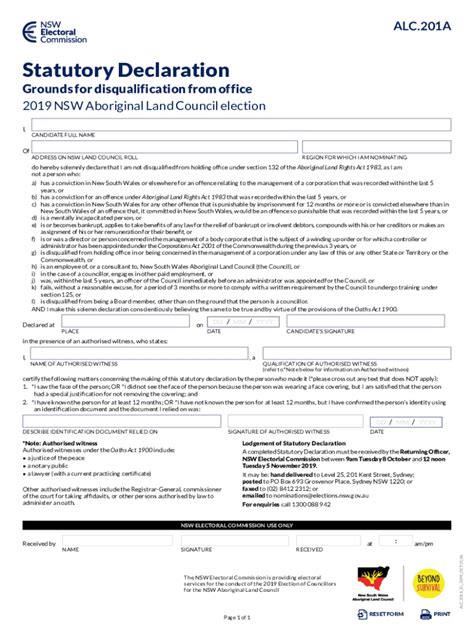 Fillable Online Statutory Declaration Grounds For Disqualification From