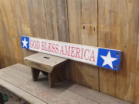 God Bless America Carved Rustic Wood Sign Home Flag Décor U S A