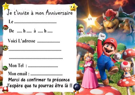 10 CARTES INVITATION Anniversaire Avec Sans Enveloppe Super Mario Bros