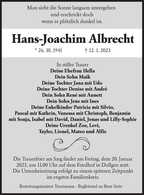 Traueranzeigen Von Hans Joachim Albrecht Lr Online Trauer De