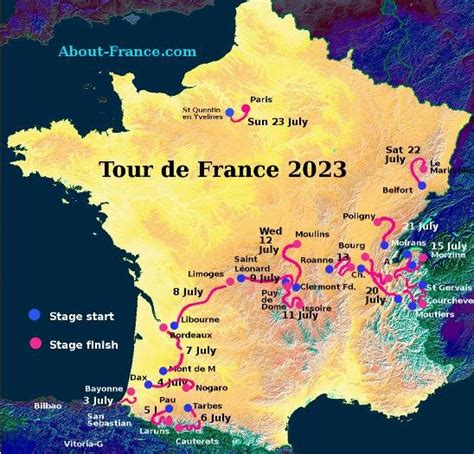 The Tour de France 2023 in English - route and map