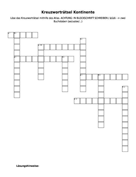 Kreuzworträtsel Kreuzworträtsel Kontinente als PDF Arbeitsblatt