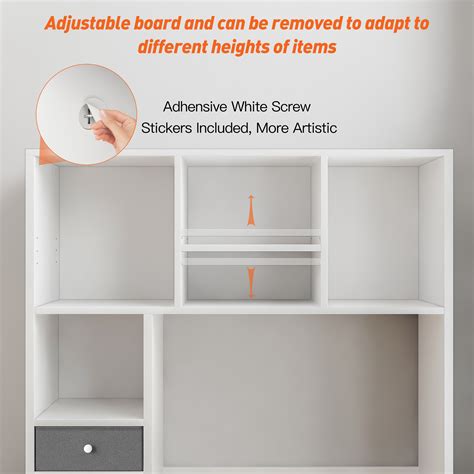 Desktop Bookshelf Wood Desk Hutch Organizer with 8 Shelves and 2 Drawers for Computer Desk ...