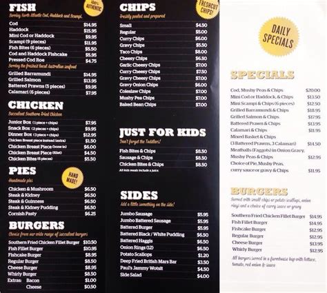 Fish And Chip Shop Menu