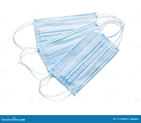 Three Blue Sterile Flu Masks Isolated Medical Tools Stock Photo - Image ...