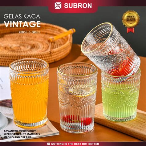 Jual SUBRON Vintage Retro Gelas Kaca Kristal Gelas Estetik Aesthetic