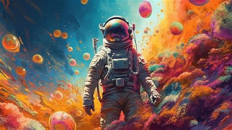 Premium Ai Image Beautiful Painting Of An Astronaut In A Colorful