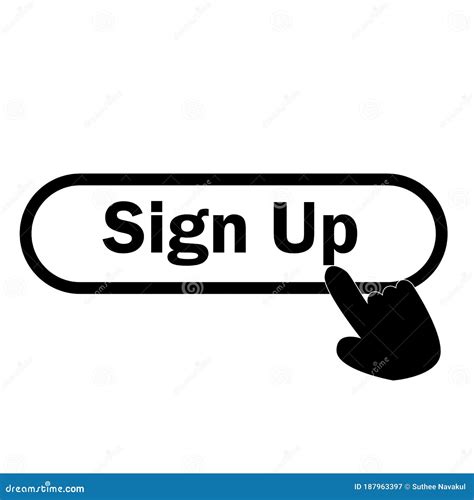 Sign Up Icon On White Background Finger Presses On Sign Up Button