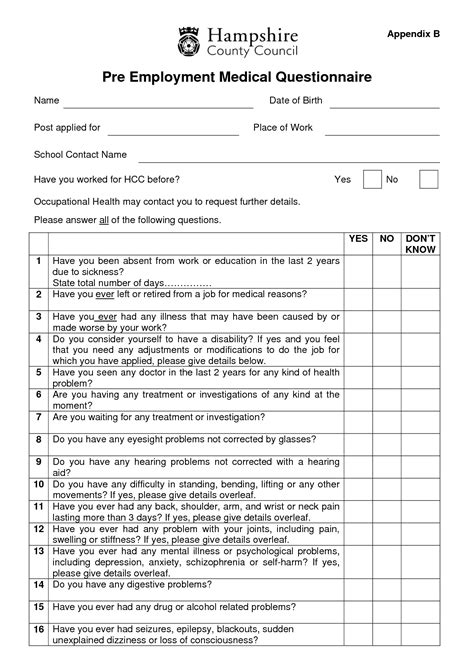 Free Medical Questionnaire Template PRINTABLE TEMPLATES