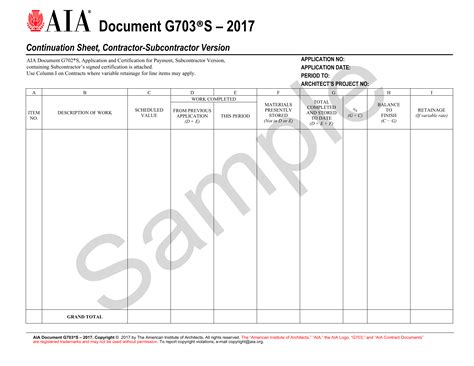 G703s2017 Continuation Sheet Contractor Subcontractor Version