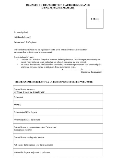 Demande De Transcription Dacte De Naissance Doc Pdf Page Sur